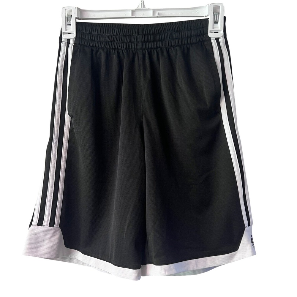 Adidas Boy's Basketball Classic Shorts Athletic 3 Stripe Black White Kids Size M